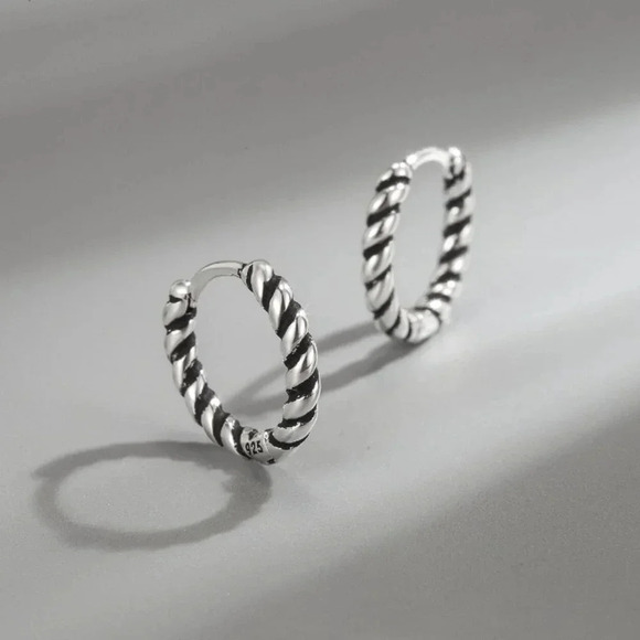 925 Sterling Silver Small Huggie Hoop Earrings Textured Huggies - Picture 2 of 6